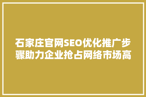 石家庄官网SEO优化推广步骤助力企业抢占网络市场高地