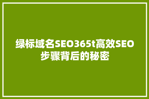 绿标域名SEO365t高效SEO步骤背后的秘密