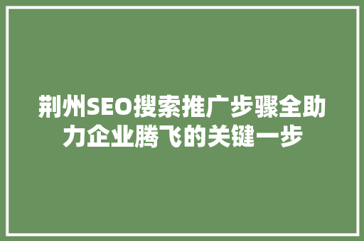 荆州SEO搜索推广步骤全助力企业腾飞的关键一步