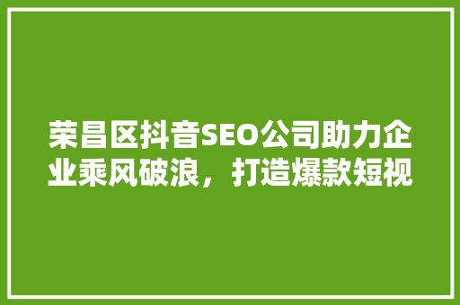 荣昌区抖音SEO公司助力企业乘风破浪，打造爆款短视频