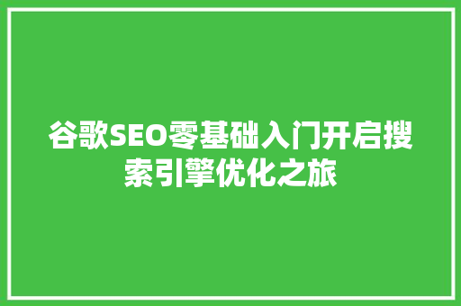 谷歌SEO零基础入门开启搜索引擎优化之旅