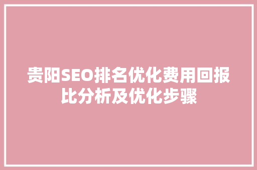 贵阳SEO排名优化费用回报比分析及优化步骤