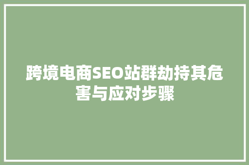 跨境电商SEO站群劫持其危害与应对步骤