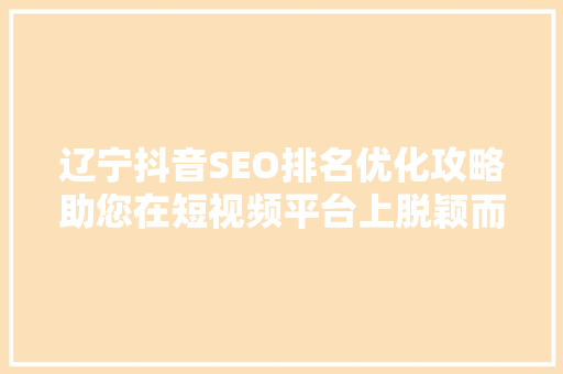 辽宁抖音SEO排名优化攻略助您在短视频平台上脱颖而出