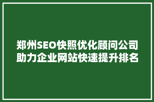 郑州SEO快照优化顾问公司助力企业网站快速提升排名，抢占市场先机