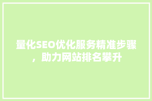 量化SEO优化服务精准步骤，助力网站排名攀升