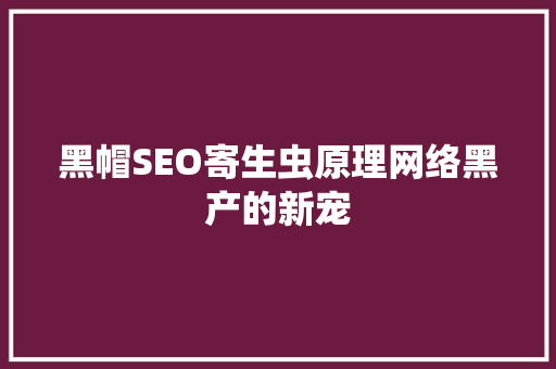 黑帽SEO寄生虫原理网络黑产的新宠