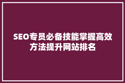 SEO专员必备技能掌握高效方法提升网站排名