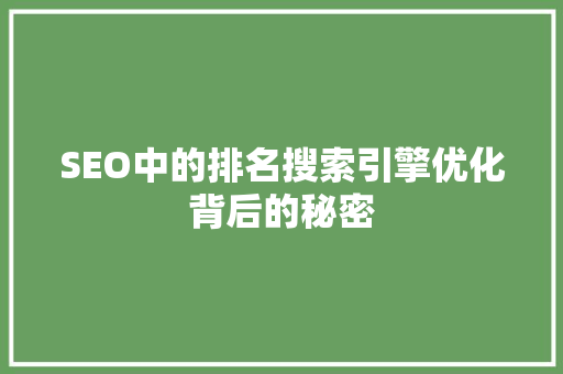 SEO中的排名搜索引擎优化背后的秘密