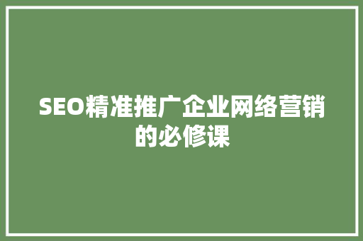 SEO精准推广企业网络营销的必修课  第1张