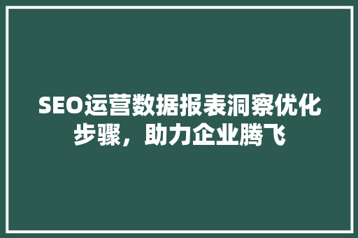 SEO运营数据报表洞察优化步骤，助力企业腾飞