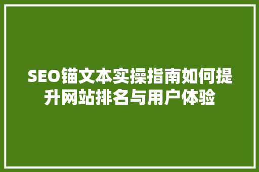 SEO锚文本实操指南如何提升网站排名与用户体验