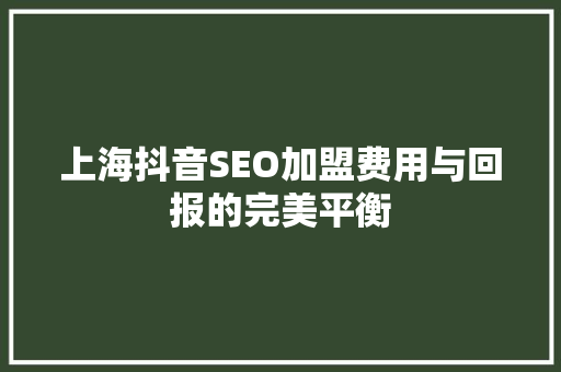 上海抖音SEO加盟费用与回报的完美平衡