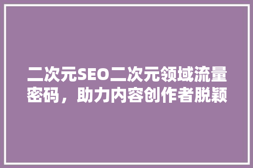 二次元SEO二次元领域流量密码，助力内容创作者脱颖而出