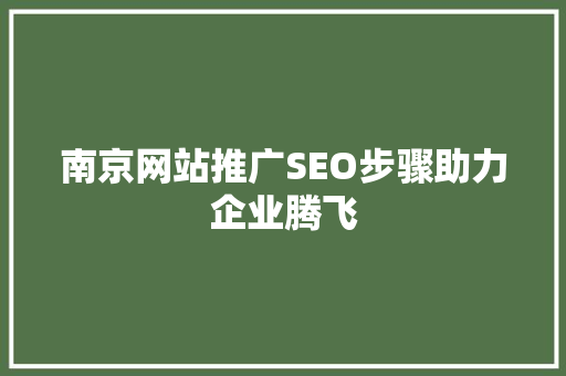 南京网站推广SEO步骤助力企业腾飞