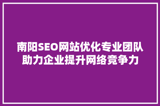 南阳SEO网站优化专业团队助力企业提升网络竞争力