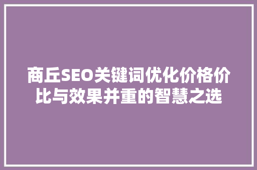商丘SEO关键词优化价格价比与效果并重的智慧之选