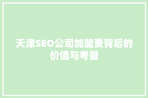 天津SEO公司加盟费背后的价值与考量