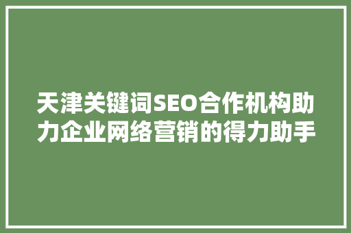 天津关键词SEO合作机构助力企业网络营销的得力助手