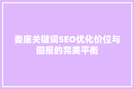 娄底关键词SEO优化价位与回报的完美平衡
