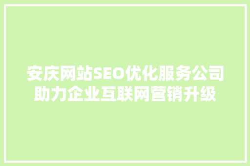 安庆网站SEO优化服务公司助力企业互联网营销升级