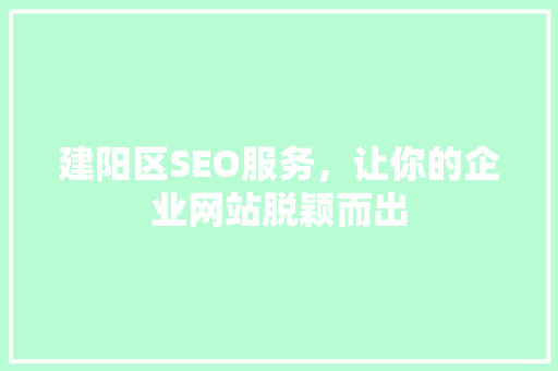 建阳区SEO服务，让你的企业网站脱颖而出  第1张