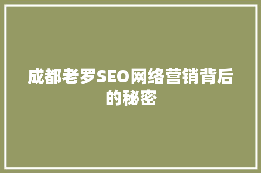 成都老罗SEO网络营销背后的秘密