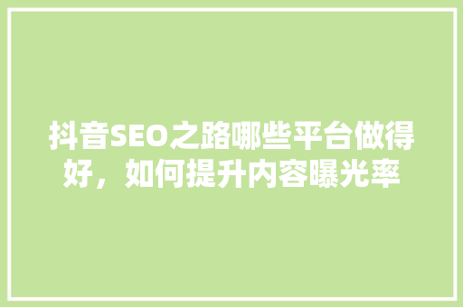 抖音SEO之路哪些平台做得好，如何提升内容曝光率
