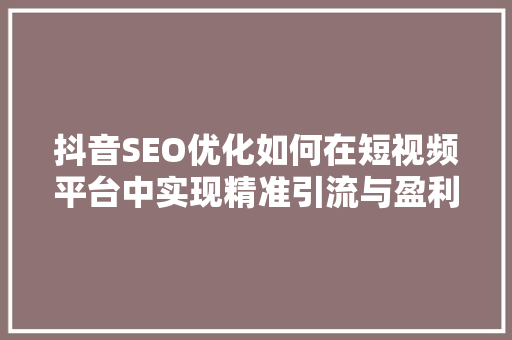 抖音SEO优化如何在短视频平台中实现精准引流与盈利