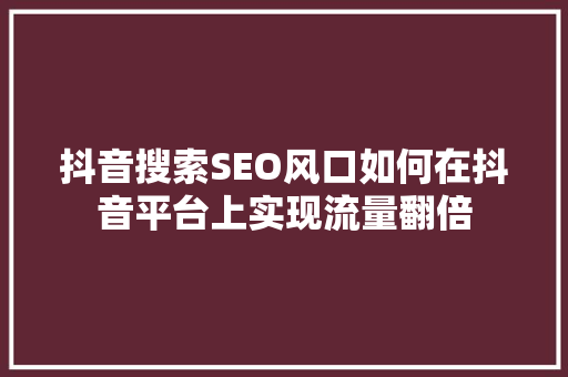 抖音搜索SEO风口如何在抖音平台上实现流量翻倍  第1张