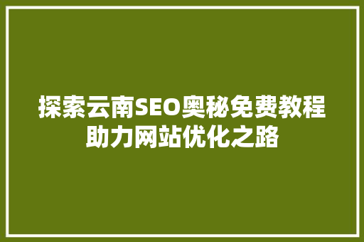 探索云南SEO奥秘免费教程助力网站优化之路