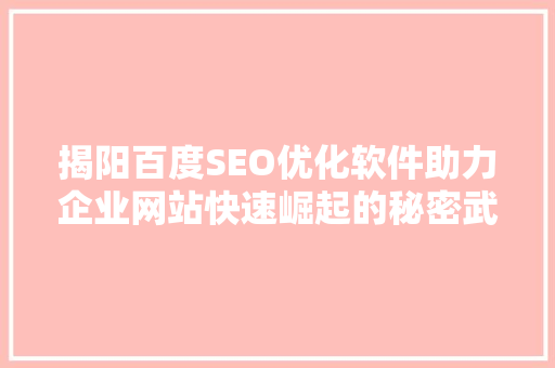 揭阳百度SEO优化软件助力企业网站快速崛起的秘密武器