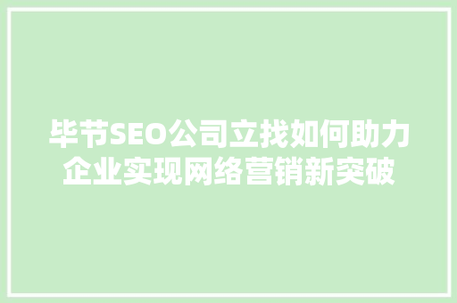 毕节SEO公司立找如何助力企业实现网络营销新突破