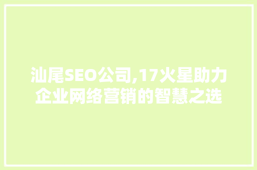 汕尾SEO公司,17火星助力企业网络营销的智慧之选