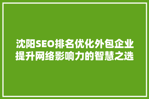沈阳SEO排名优化外包企业提升网络影响力的智慧之选