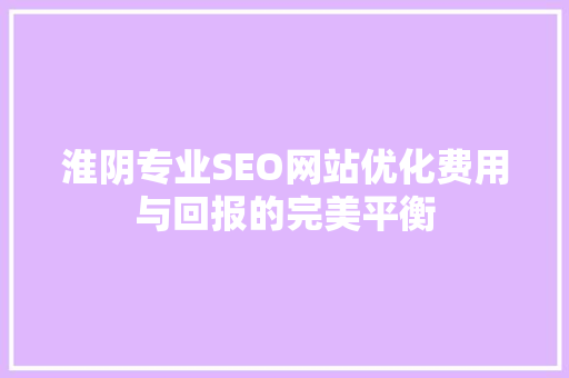 淮阴专业SEO网站优化费用与回报的完美平衡  第1张