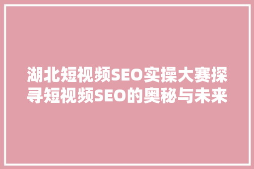 湖北短视频SEO实操大赛探寻短视频SEO的奥秘与未来