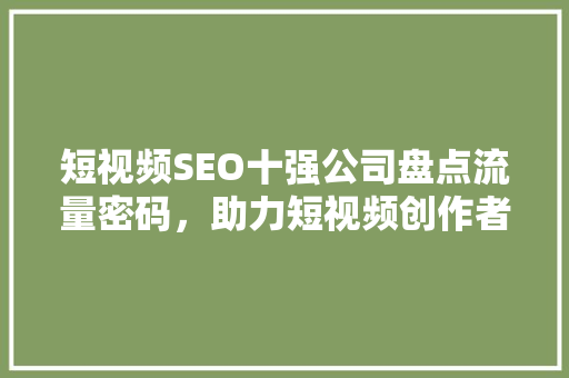 短视频SEO十强公司盘点流量密码，助力短视频创作者起飞