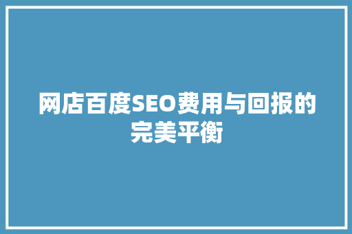 网店百度SEO费用与回报的完美平衡
