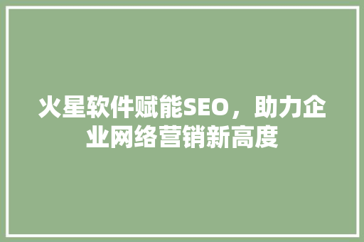 火星软件赋能SEO，助力企业网络营销新高度