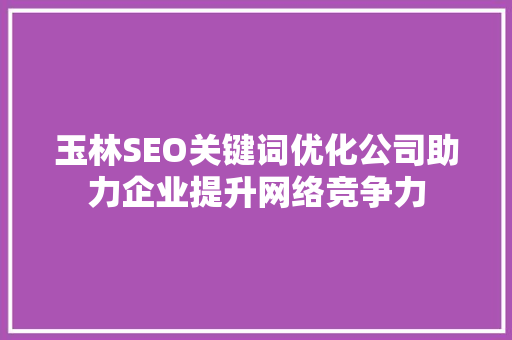 玉林SEO关键词优化公司助力企业提升网络竞争力