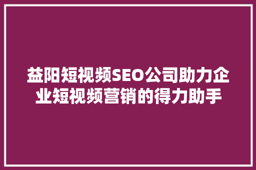 益阳短视频SEO公司助力企业短视频营销的得力助手