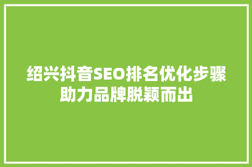 绍兴抖音SEO排名优化步骤助力品牌脱颖而出