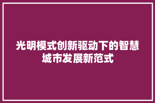 光明模式创新驱动下的智慧城市发展新范式