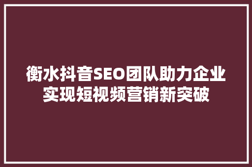 衡水抖音SEO团队助力企业实现短视频营销新突破