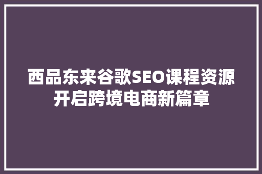 西品东来谷歌SEO课程资源开启跨境电商新篇章