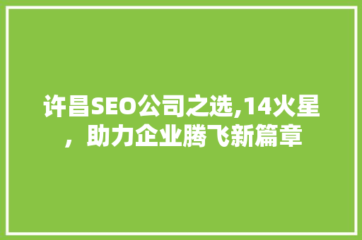 许昌SEO公司之选,14火星，助力企业腾飞新篇章
