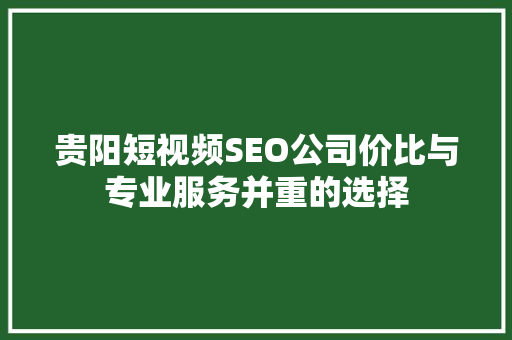 贵阳短视频SEO公司价比与专业服务并重的选择  第1张