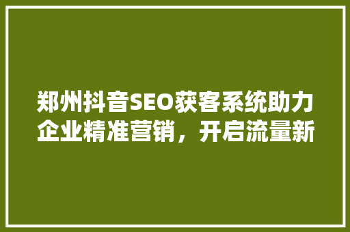 郑州抖音SEO获客系统助力企业精准营销，开启流量新时代