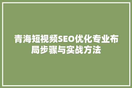 青海短视频SEO优化专业布局步骤与实战方法